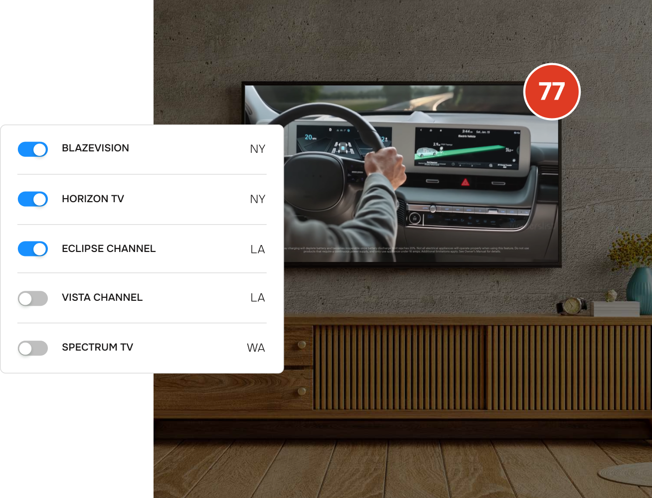 TV showing notification bar in the top right corner